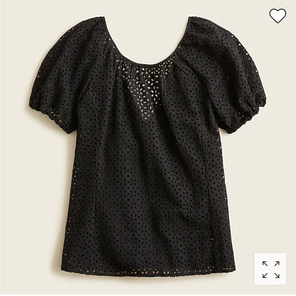 J Crew V-Back Puff-Sleeve Eyelet Top